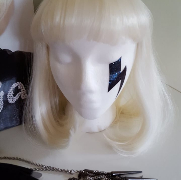 Lady Gaga Cosplay Halloween Costume Black Corset Wig Gloves Necklace & Makeup - Picture 6 of 13